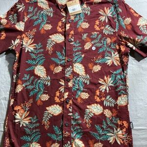 Eddie Bauer Burgundy Tropical Floral Button-Down Shirt